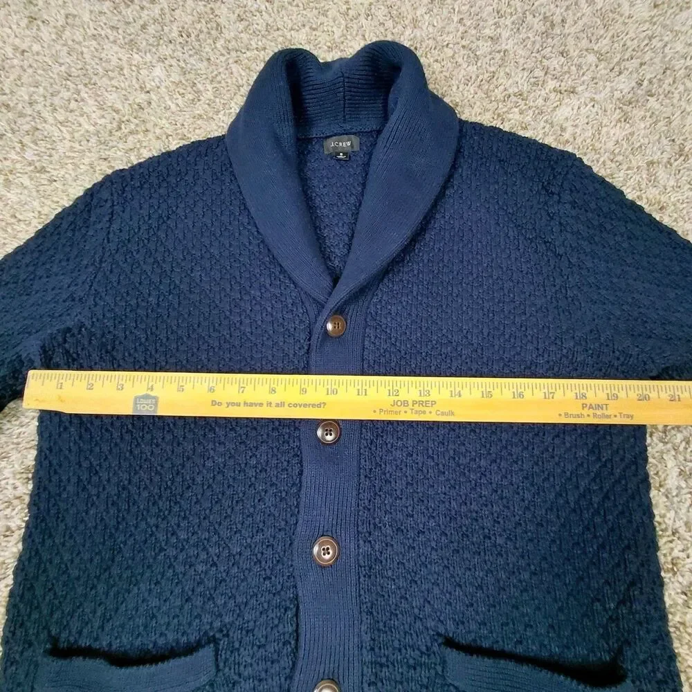 J. Crew Classic Shawl Collar Chunky Knit Cardigan Sweater Mens Small Navy Cotton